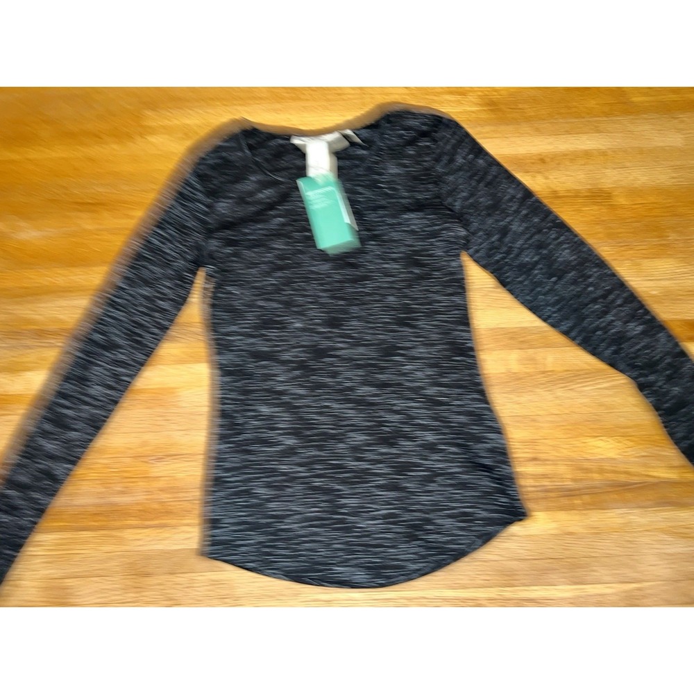 NWT H&M LOGG Conscious Women Medium Marbled Black Long Sleeve Slight Dip-hem